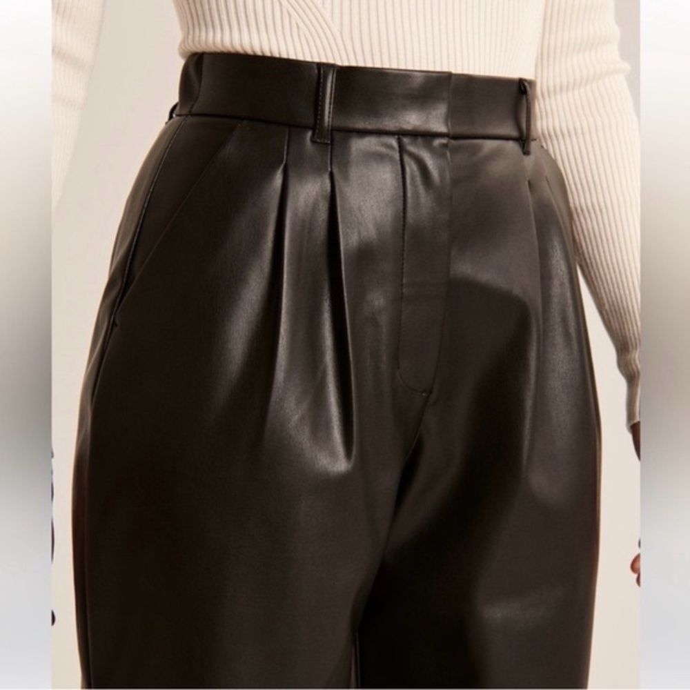 Abercrombie & Fitch | Black Vegan Leather Curve Love Tailored Wide Leg Pants - Picture 3 of 10